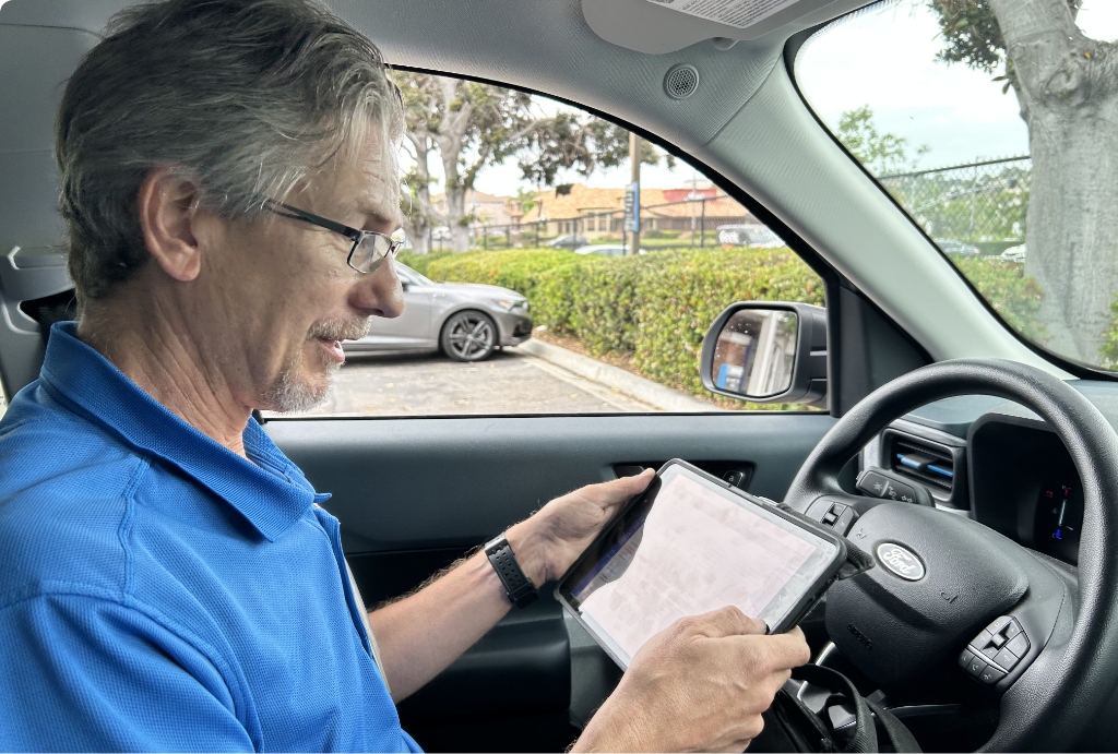 Engineer in a van