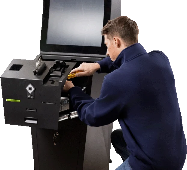 Engineer repairing a kiosk
