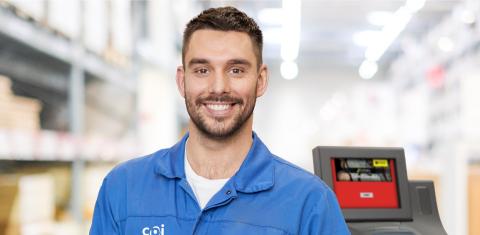 Man in front of cash register